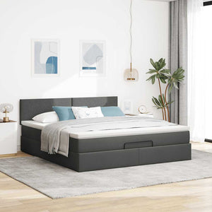 Ottomane Bett mit Matratze & LEDs Dunkelgrau 180x200