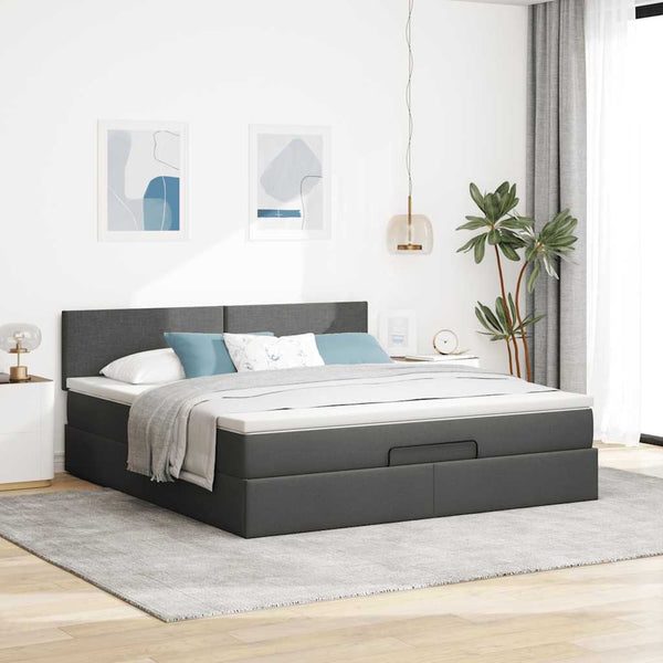 Ottomane Bett mit Matratze & LEDs Dunkelgrau 180x200
