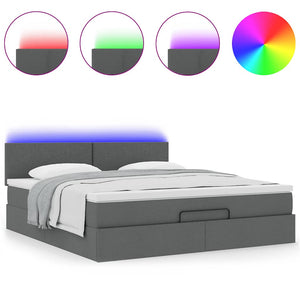 Ottomane Bett mit Matratze & LEDs Dunkelgrau 180x200