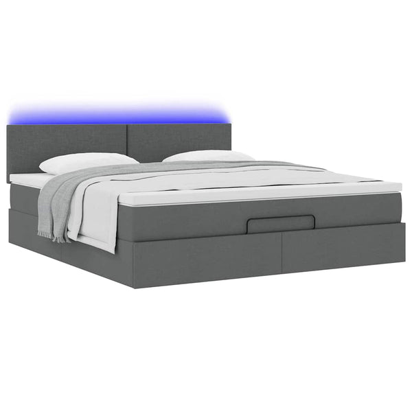 Ottomane Bett mit Matratze & LEDs Dunkelgrau 180x200