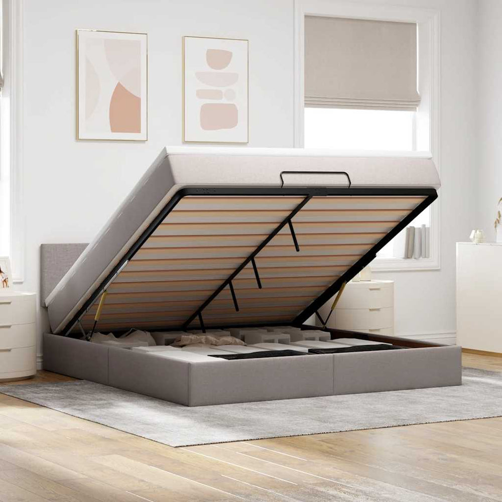 Ottomane Bett mit Matratze & LEDs Taupe 180x200 cm