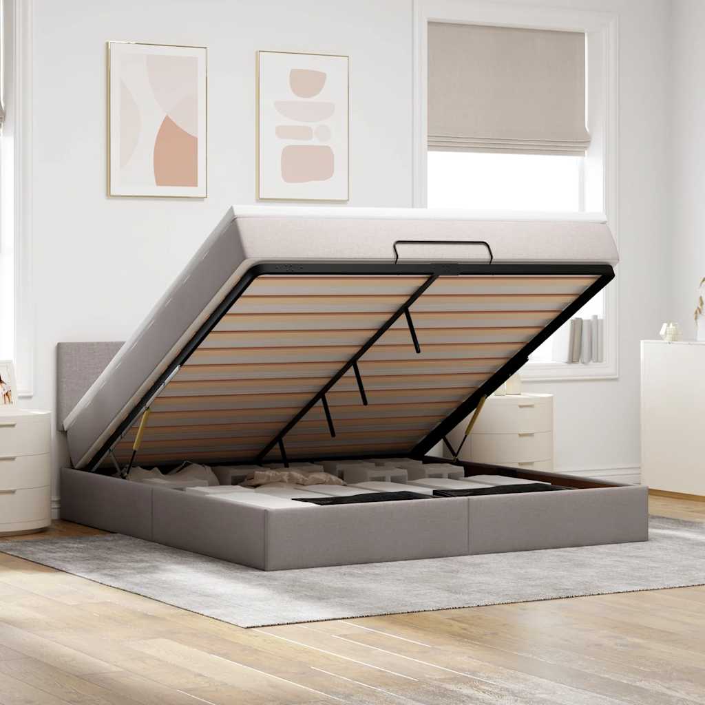 Ottomane Bett mit Matratze & LEDs Taupe 180x200 cm