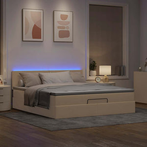 Ottomane Bett mit Matratze Creme 180x200 cm