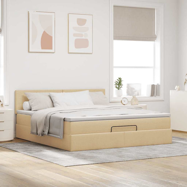 Ottomane Bett mit Matratze Creme 180x200 cm