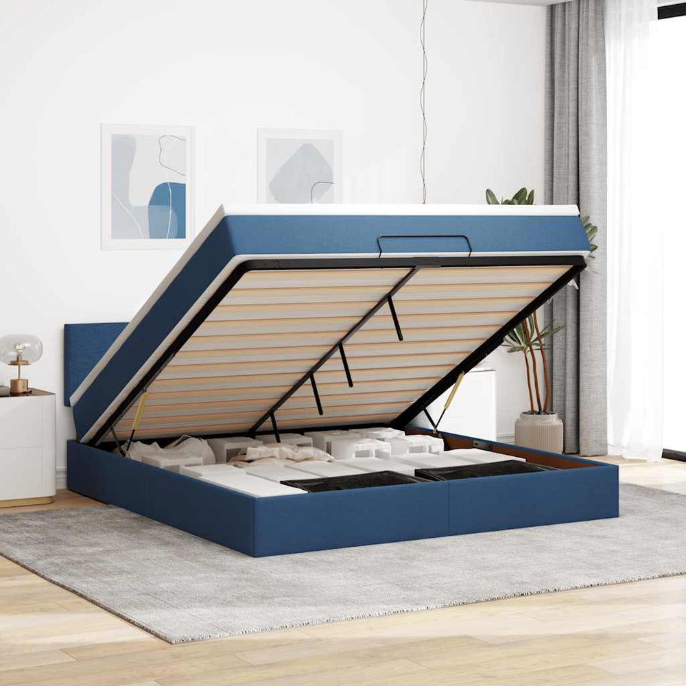 Ottomane Bett mit Matratze Blau 180x200 cm