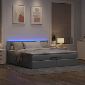 Ottoman Bett mit Matratzen & LEDs Hellgrau 200x200 cm