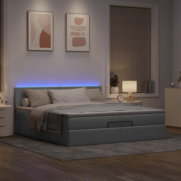 Ottoman Bett mit Matratzen & LEDs Hellgrau 200x200 cm