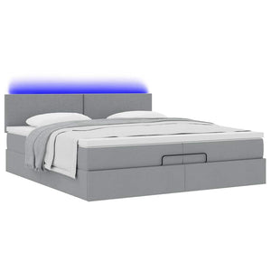 Ottoman Bett mit Matratzen & LEDs Hellgrau 200x200 cm