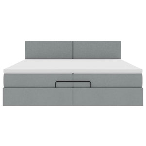 Ottoman Bett mit Matratzen & LEDs Hellgrau 200x200 cm