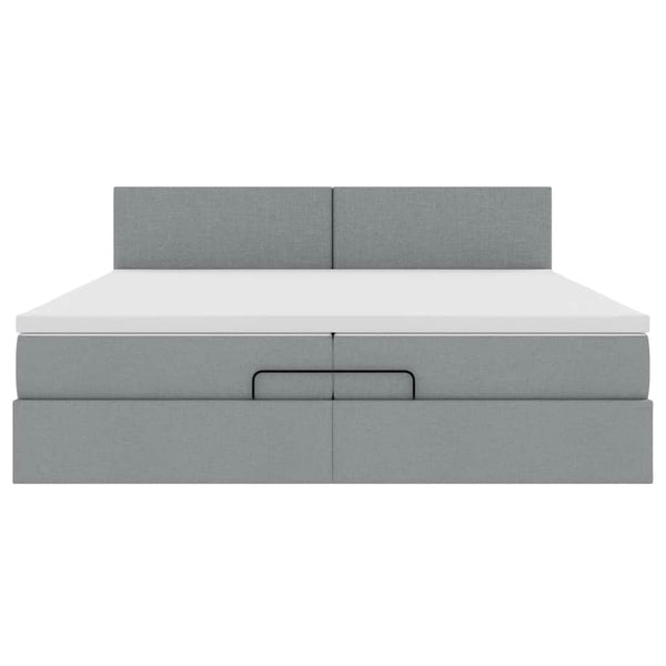 Ottoman Bett mit Matratzen & LEDs Hellgrau 200x200 cm