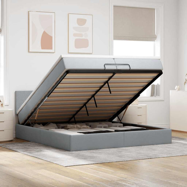 Ottoman Bett mit Matratzen & LEDs Hellgrau 200x200 cm