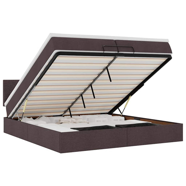Ottoman Bett mit Matratzen & LEDs Dunkelbraun 200x200 cm