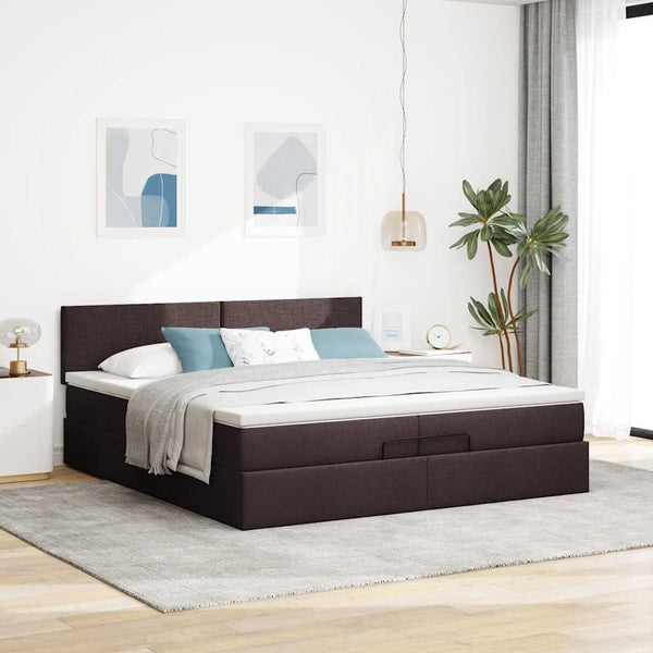 Ottoman Bett mit Matratzen & LEDs Dunkelbraun 200x200 cm