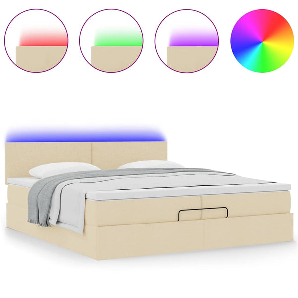 Ottoman Bett mit Matratzen & LEDs Creme 200x200 cm