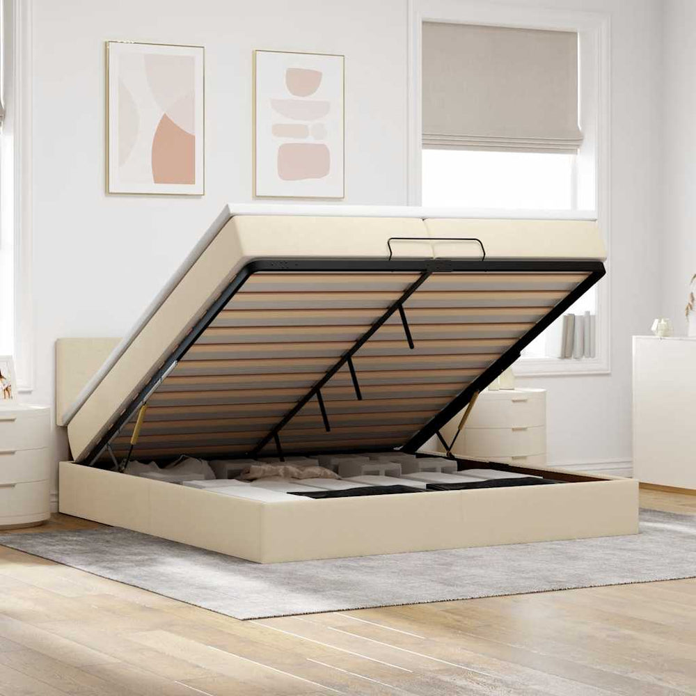 Ottoman Bett mit Matratzen & LEDs Creme 200x200 cm