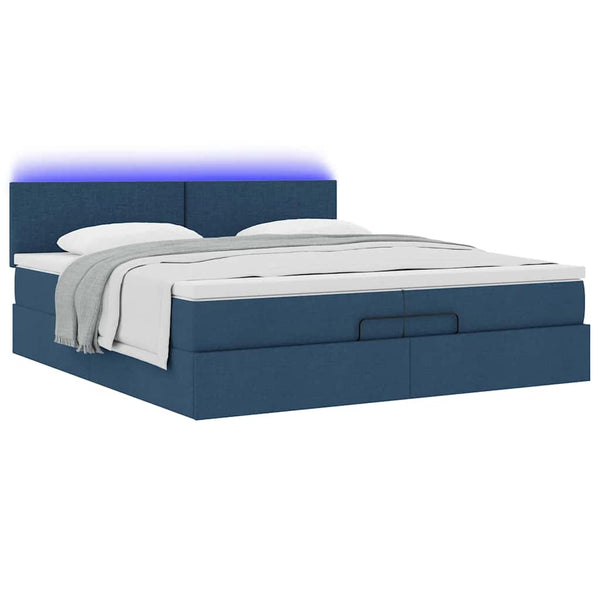 Ottoman Bett mit Matratzen & LEDs Blau 200x200 cm