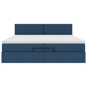 Ottoman Bett mit Matratzen & LEDs Blau 200x200 cm