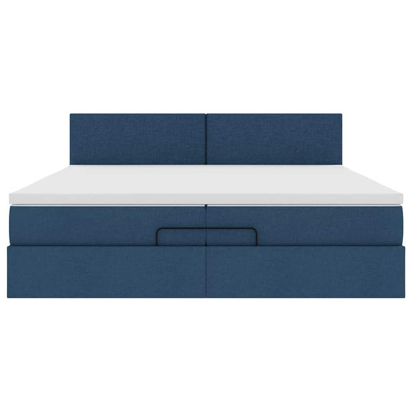 Ottoman Bett mit Matratzen & LEDs Blau 200x200 cm