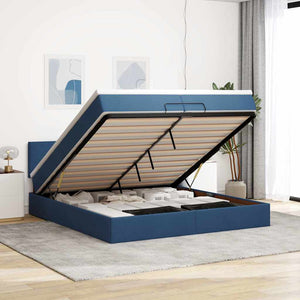 Ottoman Bett mit Matratzen & LEDs Blau 200x200 cm