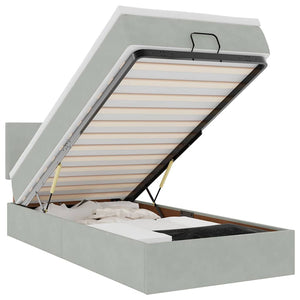 Ottoman Bett mit Matratze & LEDs Hellgrau 80x200 cm