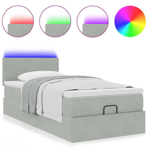 Ottoman Bett mit Matratze & LEDs Hellgrau 80x200 cm