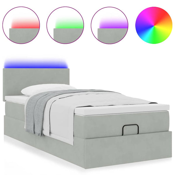 Ottoman Bett mit Matratze & LEDs Hellgrau 80x200 cm