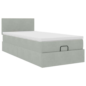 Ottoman Bett mit Matratze & LEDs Hellgrau 80x200 cm