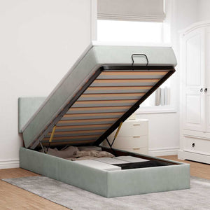 Ottoman Bett mit Matratze & LEDs Hellgrau 80x200 cm