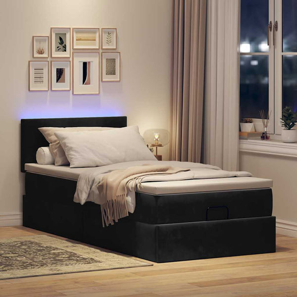 Ottomane Bett mit Matratze & LEDs Schwarz 80x200 cm