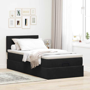 Ottomane Bett mit Matratze & LEDs Schwarz 80x200 cm