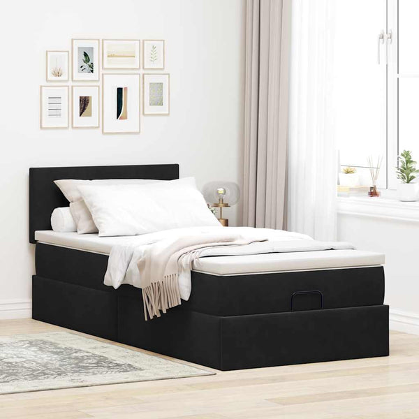 Ottomane Bett mit Matratze & LEDs Schwarz 80x200 cm
