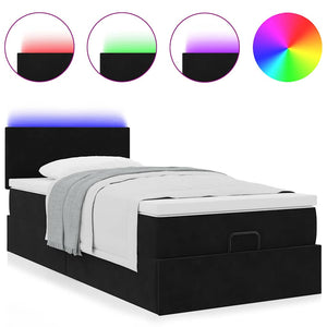 Ottomane Bett mit Matratze & LEDs Schwarz 80x200 cm