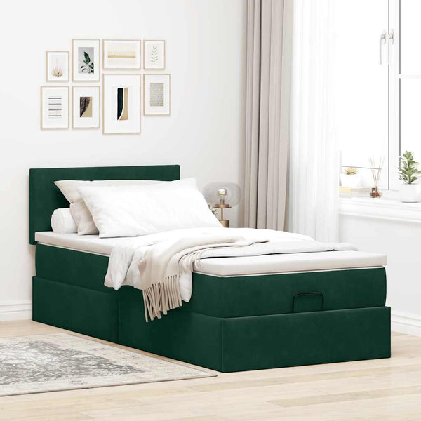 Ottomane Bett mit Matratze Dunkelgrün 80x200 cm