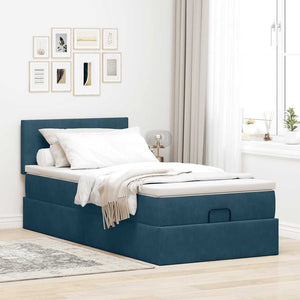 Ottomane Bett mit Matratze & LEDs Dunkelblau 80x200 cm