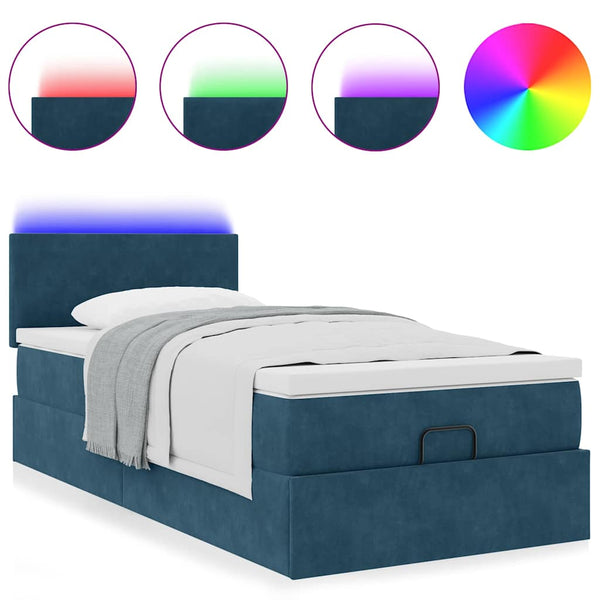 Ottomane Bett mit Matratze & LEDs Dunkelblau 80x200 cm