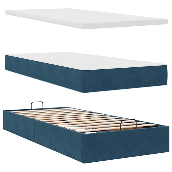 Ottomane Bett mit Matratze & LEDs Dunkelblau 80x200 cm