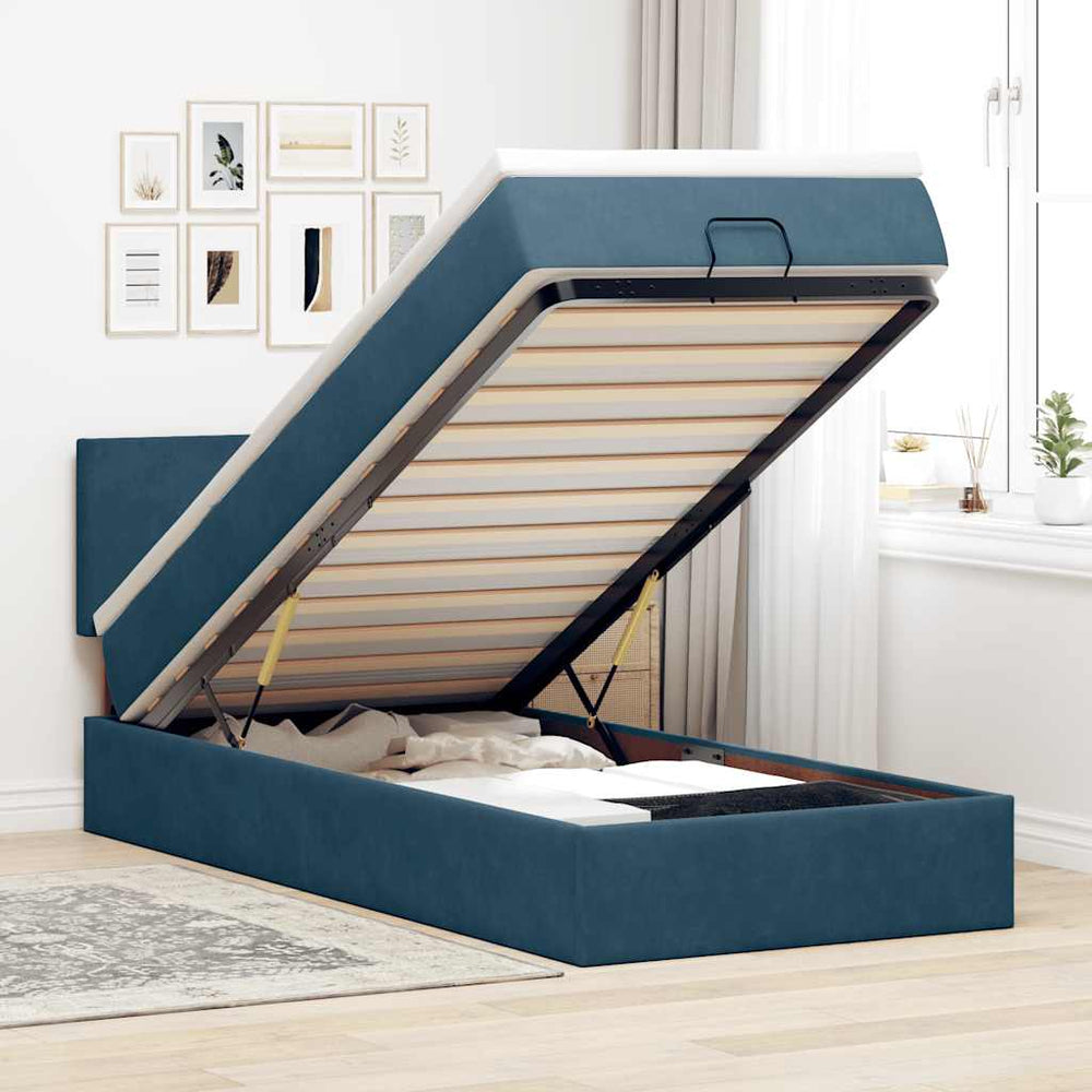 Ottomane Bett mit Matratze & LEDs Dunkelblau 80x200 cm