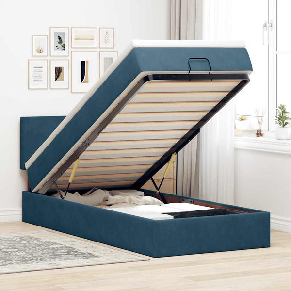 Ottomane Bett mit Matratze & LEDs Dunkelblau 80x200 cm