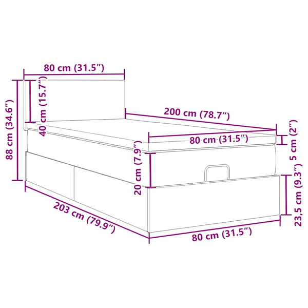 Ottomane Bett mit Matratze & LED Rosa 80x200