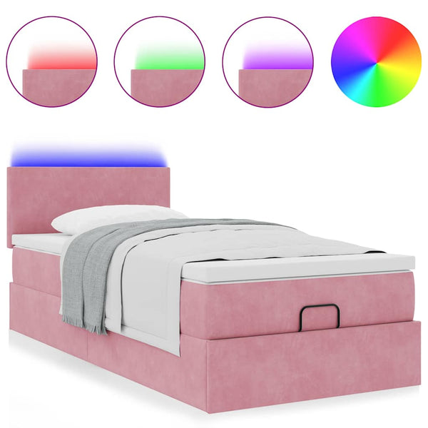 Ottomane Bett mit Matratze & LED Rosa 80x200