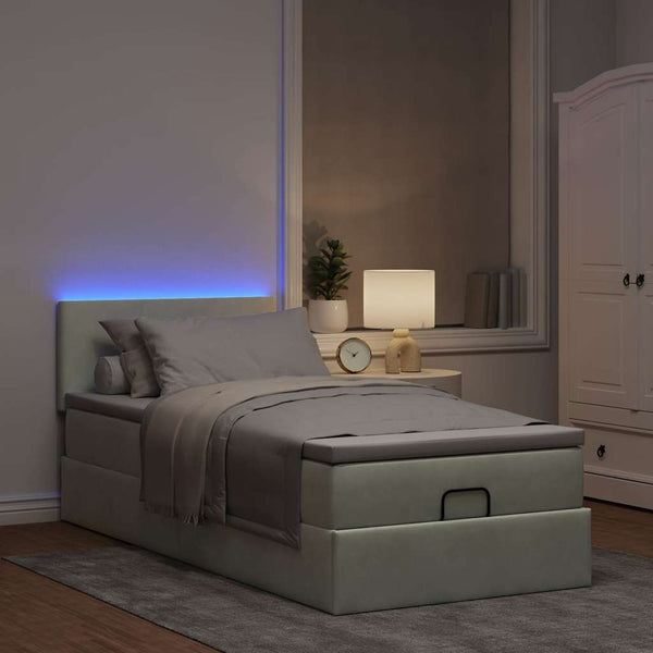 Ottoman Bett mit Matratze & LEDs Hellgrau 90x190 cm