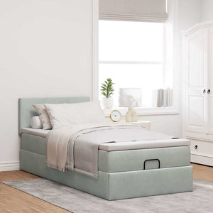 Ottoman Bett mit Matratze & LEDs Hellgrau 90x190 cm
