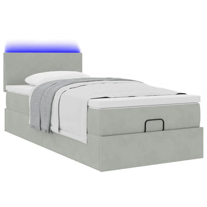 Ottoman Bett mit Matratze & LEDs Hellgrau 90x190 cm
