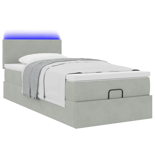 Ottoman Bett mit Matratze & LEDs Hellgrau 90x190 cm