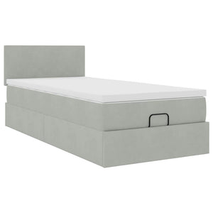 Ottoman Bett mit Matratze & LEDs Hellgrau 90x190 cm