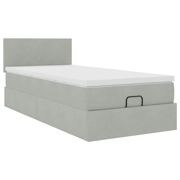 Ottoman Bett mit Matratze & LEDs Hellgrau 90x190 cm