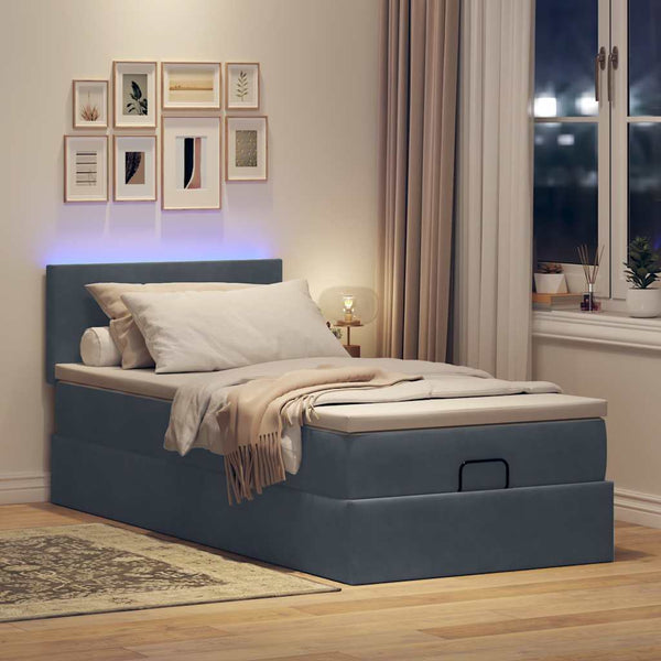 Ottoman Bett mit Matratze & LED Dunkelgrau 90x190 cm
