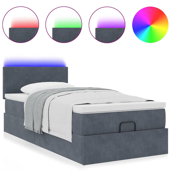 Ottoman Bett mit Matratze & LED Dunkelgrau 90x190 cm