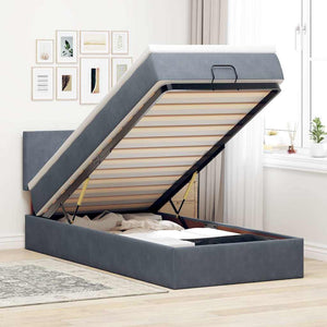 Ottoman Bett mit Matratze & LED Dunkelgrau 90x190 cm