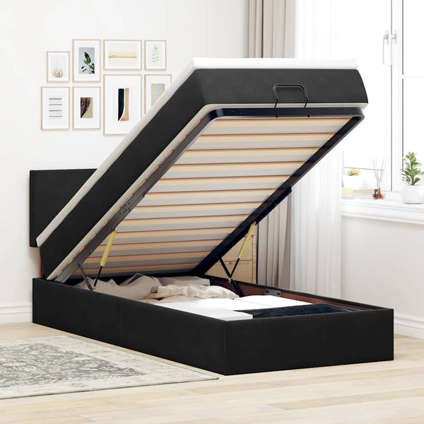 Ottoman Bett mit Matratze & LEDs Schwarz 90x190 cm Samt
